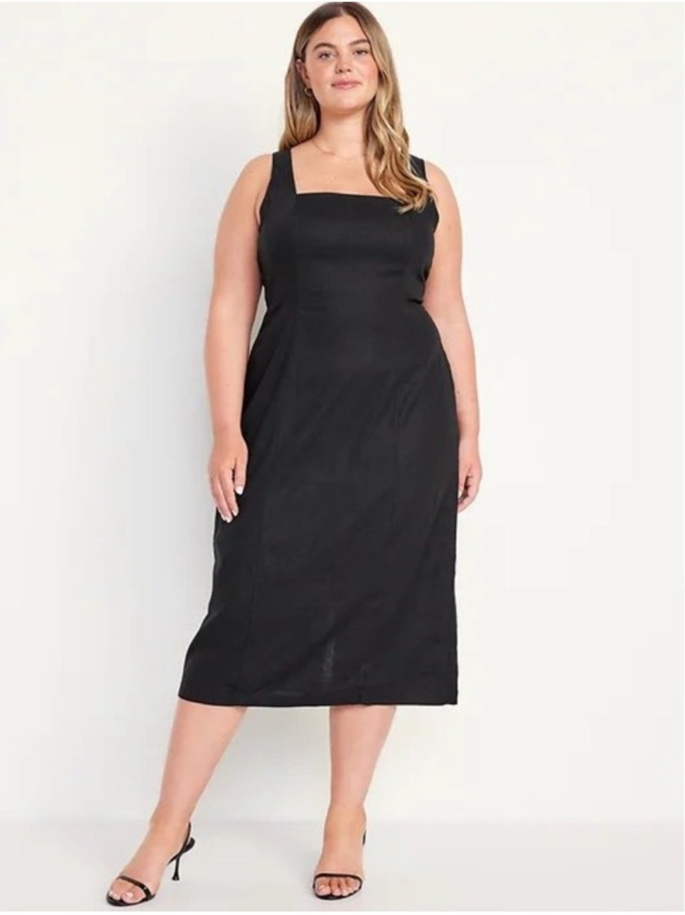 Old Navy Black Square-Neck Midi linen Dress